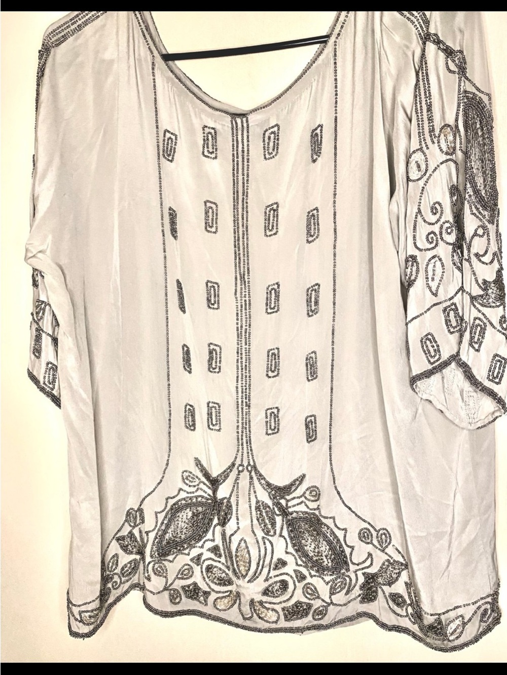 Vintage 100% Silk Sequin Embellished Silver Top by Beyond Vintage SZ large